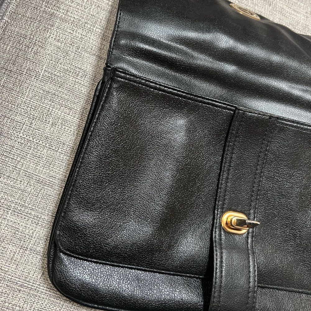 Vintage 1950s Pebble Leather Top Handle Mid-Century Structured Black Satchel Bag - Picture 16 of 16